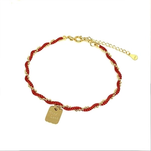 Red braided rope bracelet with S925 silver Good Luck charm and adjustable chain