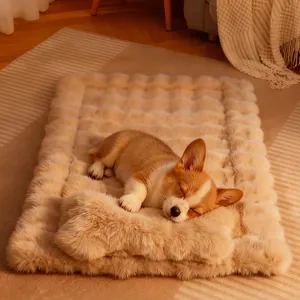 Manta de felpa para mascotas con almohada y cojín acolchado de vellón de pelo largo para perros