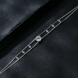 Elegant S925 sterling silver double-layer bracelet featuring a sparkling round moissanite