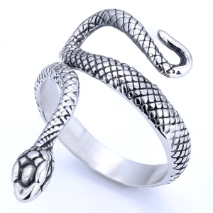 Bague serpent en acier inoxydable style punk avec écailles argentées vintage détaillées