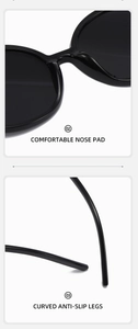 Close-up of comfortable nose pads and anti-slip temples on black round sunglasses