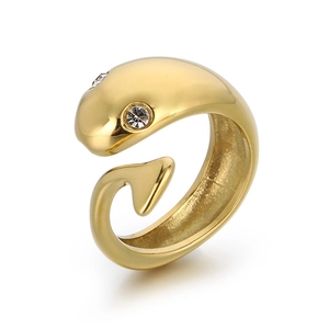 18k gold plated stainless steel whale open ring featuring sparkling zircon eyes