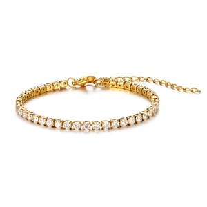 Elegante bracciale tennis in acciaio inossidabile placcato oro 18k con zirconi lucidi