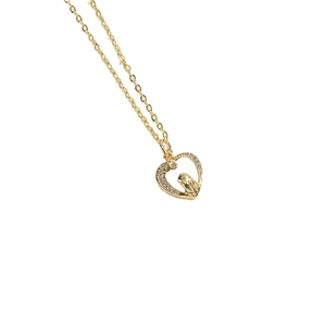 14K gold plated heart necklace featuring a zircon encrusted Virgin Mary pendant charm
