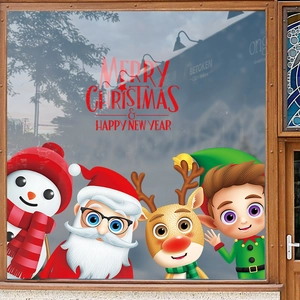 Christmas window decals with Santa Claus Reindeer and Snowman for festive holiday decoration