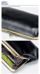 Macro detail of vintage leather purse showing bronze clasp and fine texture of the wallet
