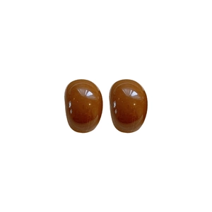 Minimalist C-shaped oval resin earrings in glossy brown finish with silver needles