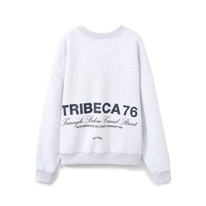 Light gray cotton sweatshirt with Tribeca 76 back embroidery and casual long sleeves