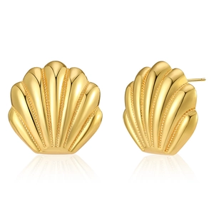 Orecchini a perno a conchiglia placcati in oro 18 carati con design geometrico lucido