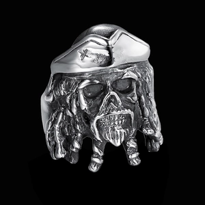 Nordic viking pirate skull ring in punk style, antique silver stainless steel for men