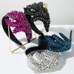 Barock Gepolsterter Strass Haarreif Für Damen Vintage Samt Blattform Haarband High Top Bankett Hochzeit Haarschmuck
