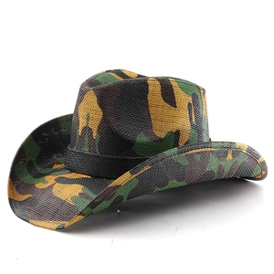 Classic camouflage western cowboy hat with breathable mesh and black decorative band