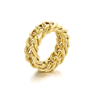 Polished 18K gold-plated titanium steel Cuban chain link ring with soft reflection
