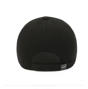 Detail of the back view showing adjustable strap and thick wool texture on men's winter cap