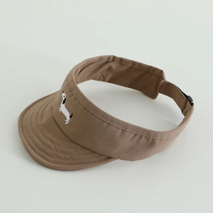 Khaki open top sun hat with dachshund embroidery and adjustable strap for sports