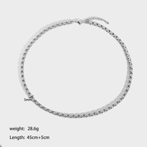 Detailed specs of 5mm stainless steel link necklace with weight and length markers