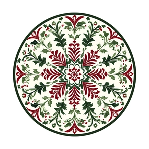 Detailed view of European retro Christmas snowflake sticker with green floral patterns