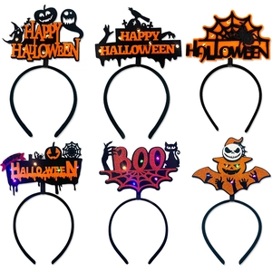 LED Glowing Halloween Headbands Light Up Ghost Bat Pumpkin Plastic Felt Spooky Party Costume Decorations Funny Headwear
