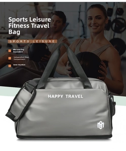 Detail view of silver waterproof travel bag with wet dry separation and shoe compartment