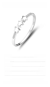 Detail view of S925 sterling silver ring with cubic zirconia specifications chart