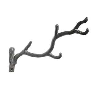 Gancio a muro rustico in ghisa a forma di ramo con tre punti in grigio scuro opaco