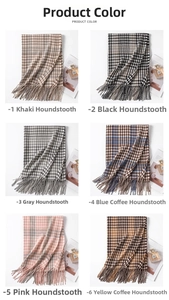 Classic houndstooth fringe scarves in six elegant colors including khaki, black, and pink