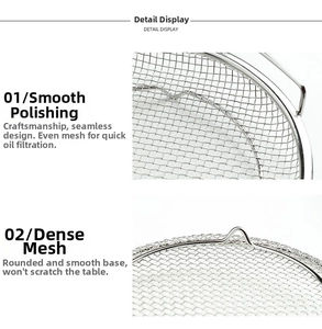 Detail of stainless steel cooling rack showing dense mesh and smooth polished edges
