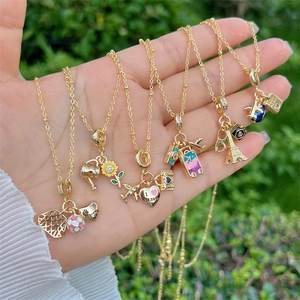 Collana Con Pendente In Rame Con Zirconia Smalto Ciondoli Da Viaggio Aereo Macchina Fotografica Globo Gioielli