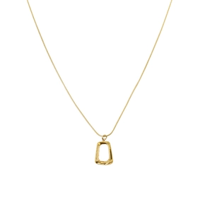 Elegant gold-tone stainless steel necklace with geometric trapezoid pendant on white background
