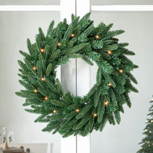 Ghirlanda Di Natale Artificiale PE PVC Aghi Di Pino Innevati LED Luce Calda Porta Ingresso Decorazione Parete Casa Ornamento Luminoso