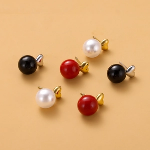 French vintage style heart and pearl stud earrings set in red, white and black colors