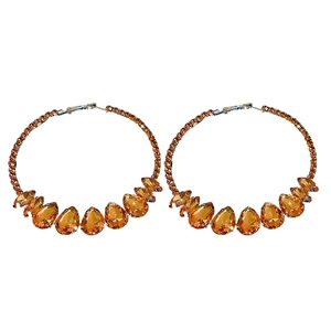 Orange rhinestone hoop earrings with crystal drop design on a clean white background