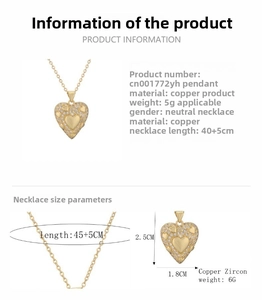 Détails du collier pendentif cœur doré montrant les dimensions et le sertissage de zircon
