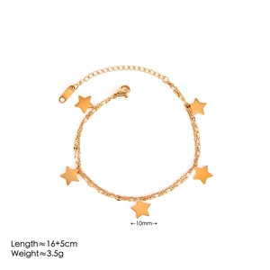 Layered gold stainless steel star bracelet with detailed size and weight specs