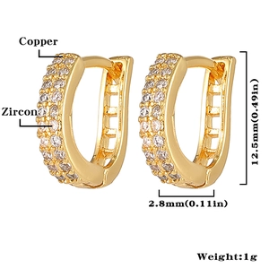 Tabla detallada de tallas de pendientes de cobre dorado con circón, altura 12,5 mm