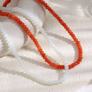 18K gold plated stainless steel necklaces with orange agate and white opal natural stones