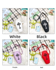 Gothic coffin-shaped crossbody bags featuring cross prints in black, white, red, and purple