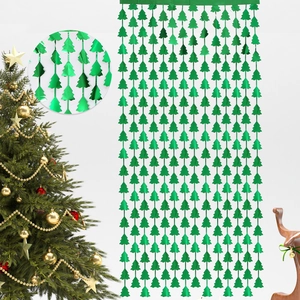 Christmas Tree Foil Fringe Curtain PET Metallic Backdrop Decoration Party Home Wall Shiny Hanging Decor