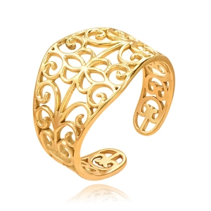 Elegant vintage gold-plated hollow floral pattern stainless steel open ring for women