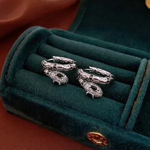 Vintage Snake Hoop Earrings Copper With White Cubic Zirconia And Black Gemstones Retro Animal Style Jewelry For Women