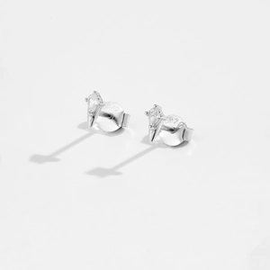 Detailed view of S925 sterling silver stud earrings featuring triangular zircon stones