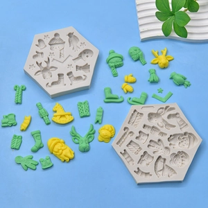 Christmas Silicone Mold Santa Reindeer Snowflake Pattern For Fondant Cake Chocolate Soap Clay DIY Baking Decorating Tool