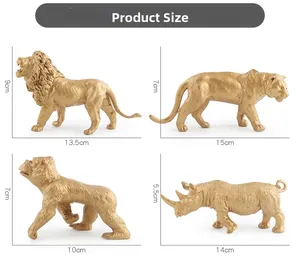 Tabella dimensioni per statuette dorate animali safari leone tigre gorilla e rinoceronte