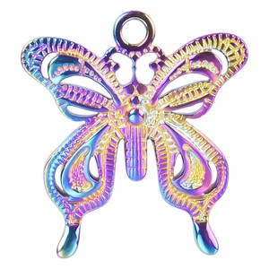 Rainbow butterfly pendant in 18k gold plated stainless steel with hollow design