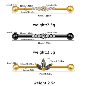 Diagramme de mesure détaillé pour piercing industriel avec cristal marquise et dimensions
