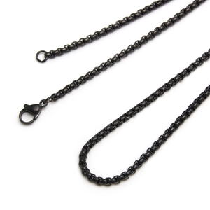 Black stainless steel box chain necklace for men and women featuring a secure lobster clasp