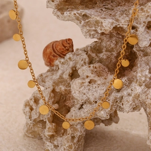 Minimalist 18K gold plated stainless steel necklace with multiple circular disc pendants