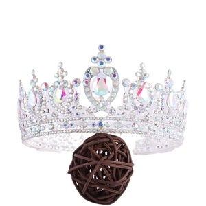 Vintage Baroque bridal crown with silver finish and colorful rhinestones in a circular design
