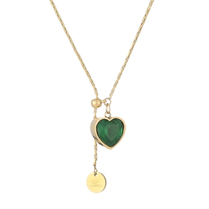 Adjustable emerald heart necklace in gold titanium steel with Love engraved charm