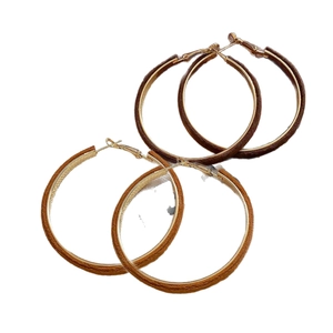 Brown flocked geometric hoop earrings in minimalist retro style for women accessories